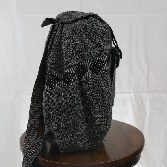 Black Woven Backpack with Geometric Pattern - Picture 5 of 8